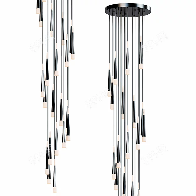 Sleek Black LED Chandelier 3D model image 1