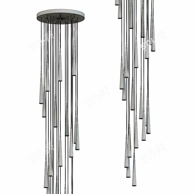 Sleek Black LED Chandelier 3D model image 2