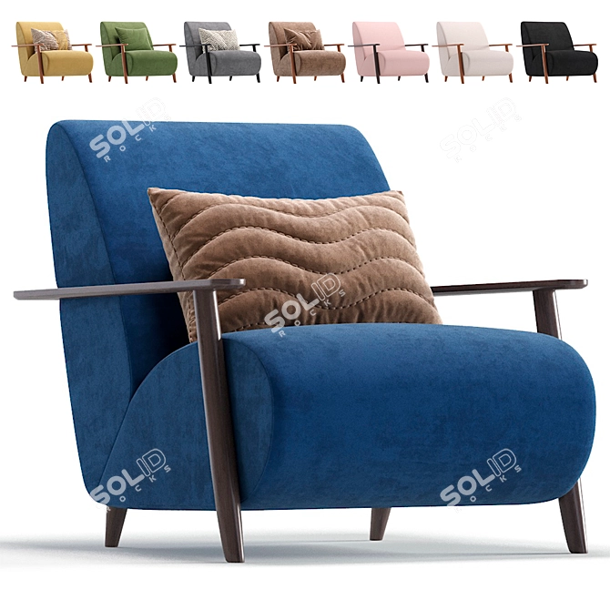 Beige Velvet Armchair. Barcelona Design. 3D model image 1