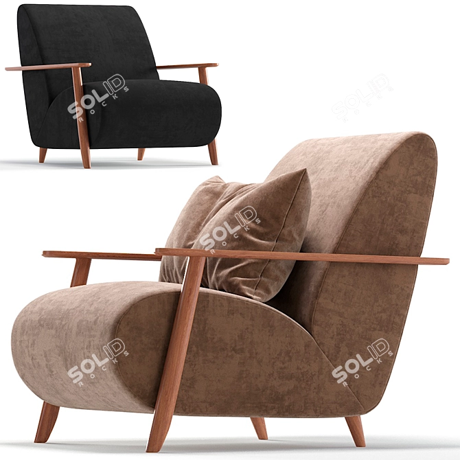 Beige Velvet Armchair. Barcelona Design. 3D model image 4