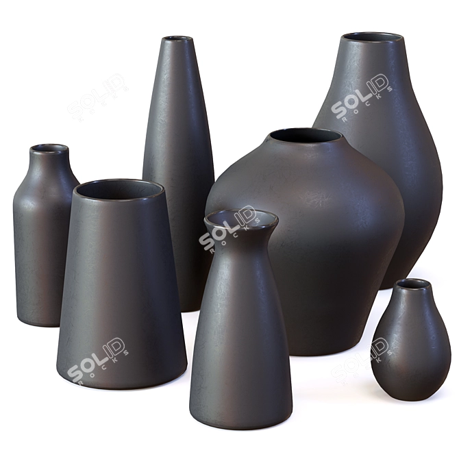 Sleek Black Ceramic Vases 3D model image 1