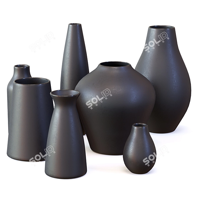 Sleek Black Ceramic Vases 3D model image 3