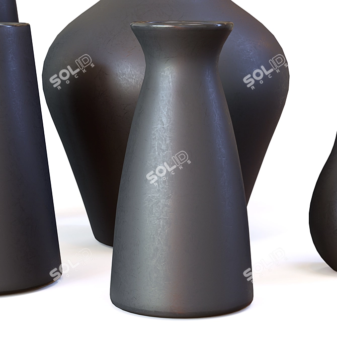 Sleek Black Ceramic Vases 3D model image 6