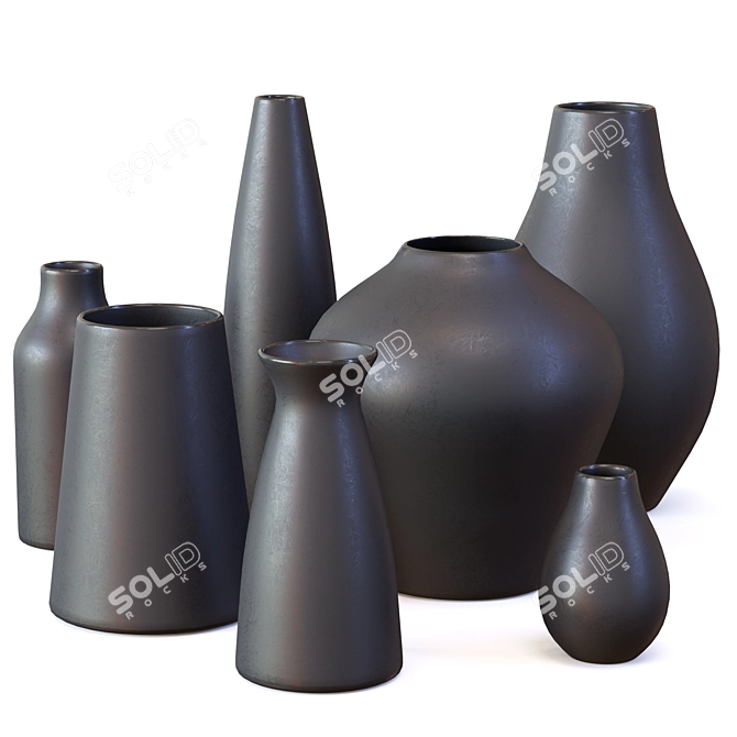 Sleek Black Ceramic Vases 3D model image 7