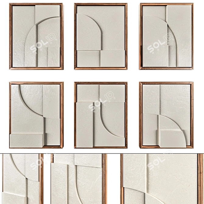 Elegant Wood Relief Set - 6 Sophisticated Designs 3D model image 1