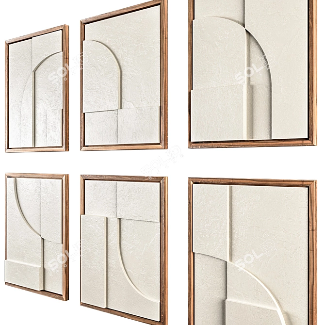 Elegant Wood Relief Set - 6 Sophisticated Designs 3D model image 3