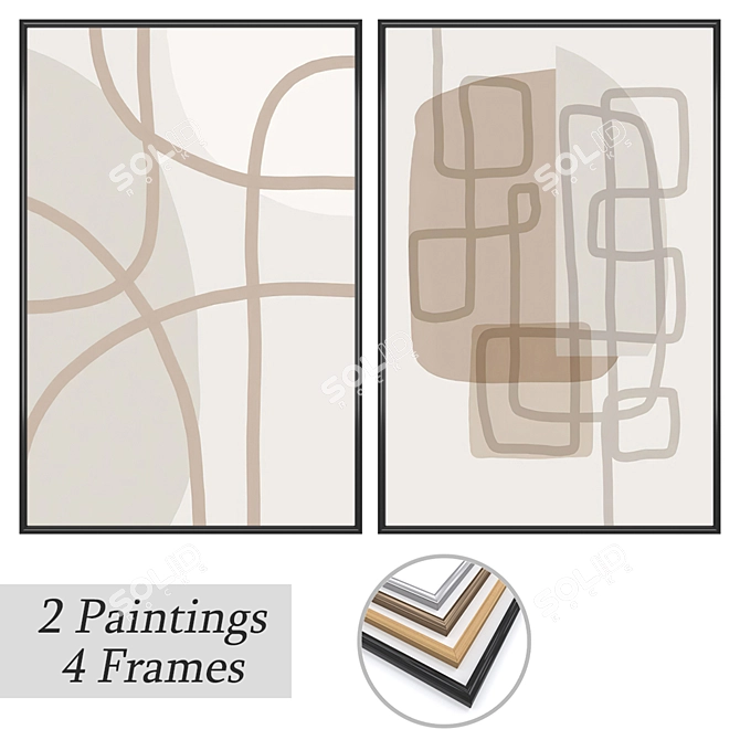 Elegant Art Set: 2 Paintings, 4 Frame Options 3D model image 1