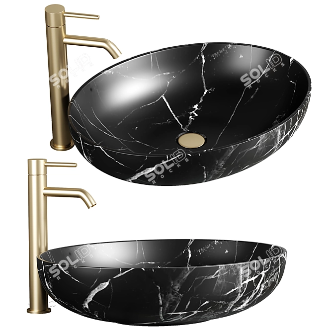 Elegant Matte Black Marble Basin 3D model image 1