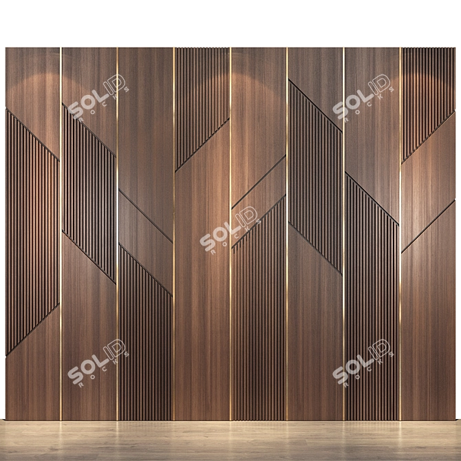 Elegant Wood and Gold Wall Panels 3D model image 1