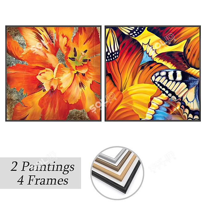 Modern Art Paintings Set With Versatile Frames 3D model image 1