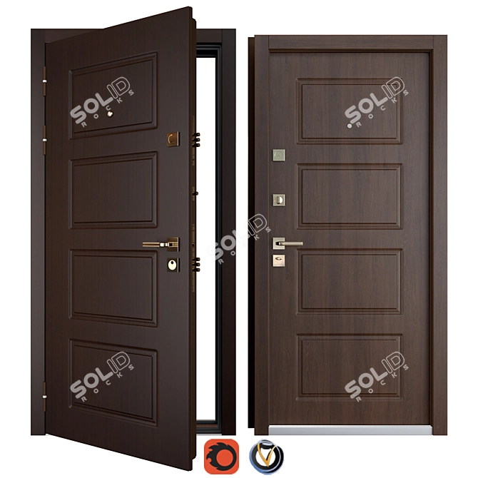 Modern Metal Entrance Door - Plato (Favorit) 3D model image 1