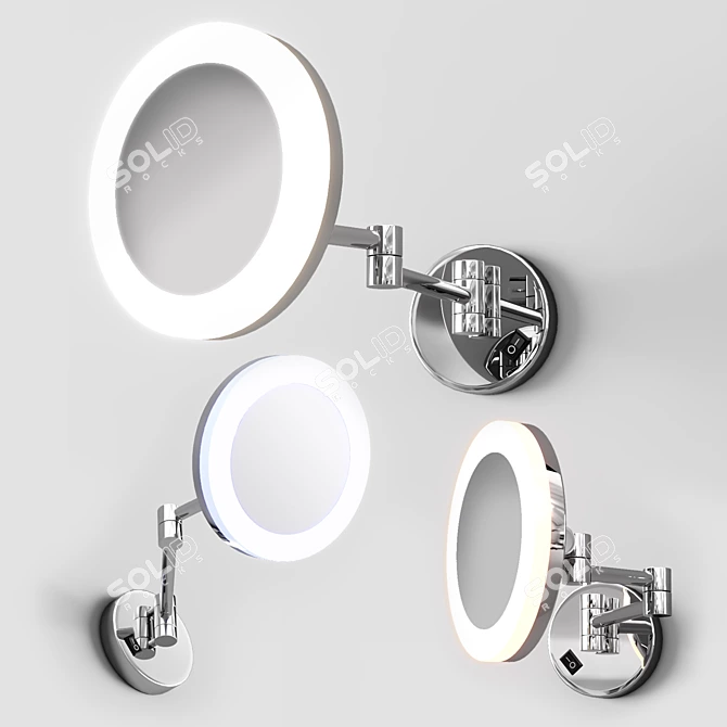 GURUN LED Makeup Mirror: Wall Mount, Extendable Arm, Chrome Finish 3D model image 1