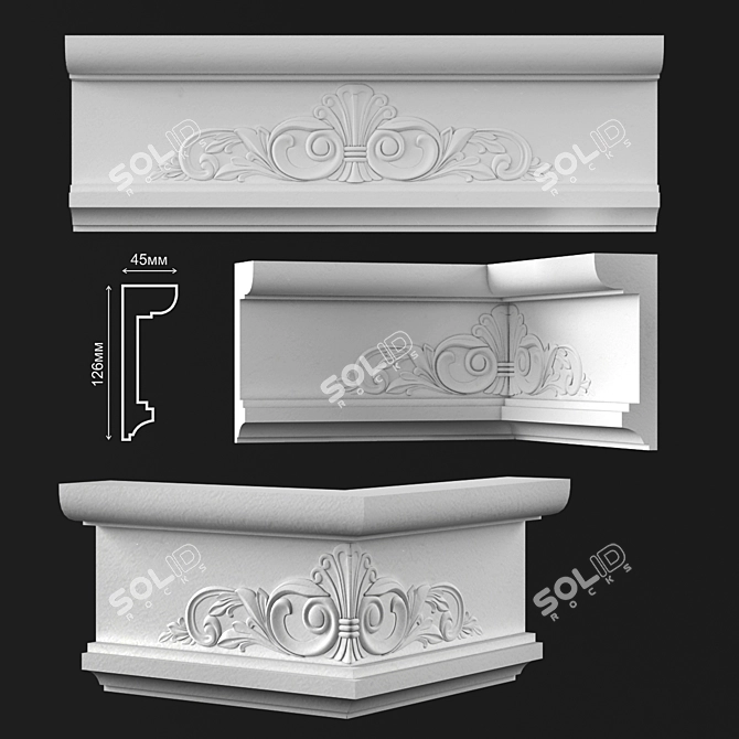 Elegant Cornice Molding 3D model image 3