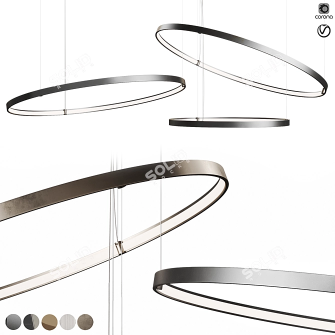 Sleek Circles Pendant Light 3D model image 5