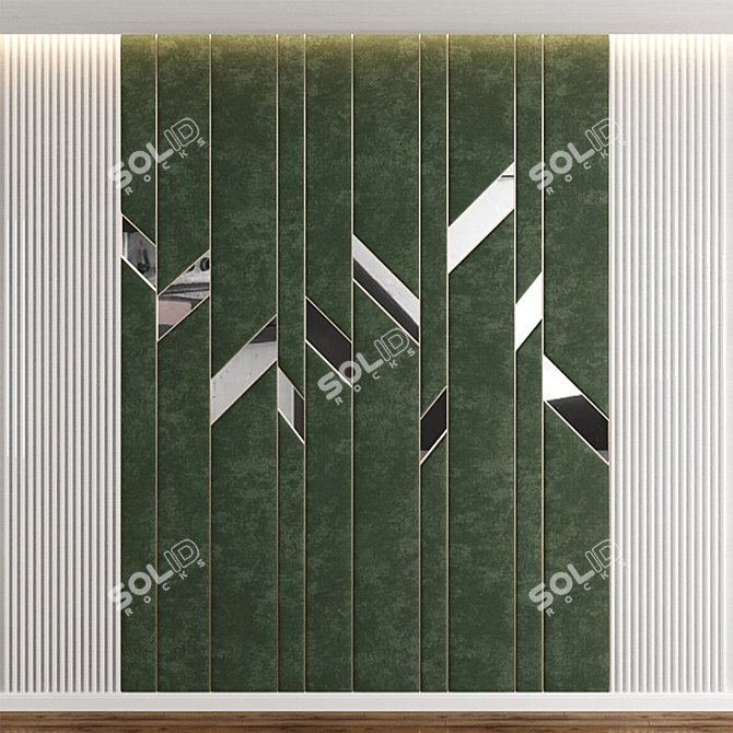 Green Panel Mirrored MDF Headboard 3D model image 1