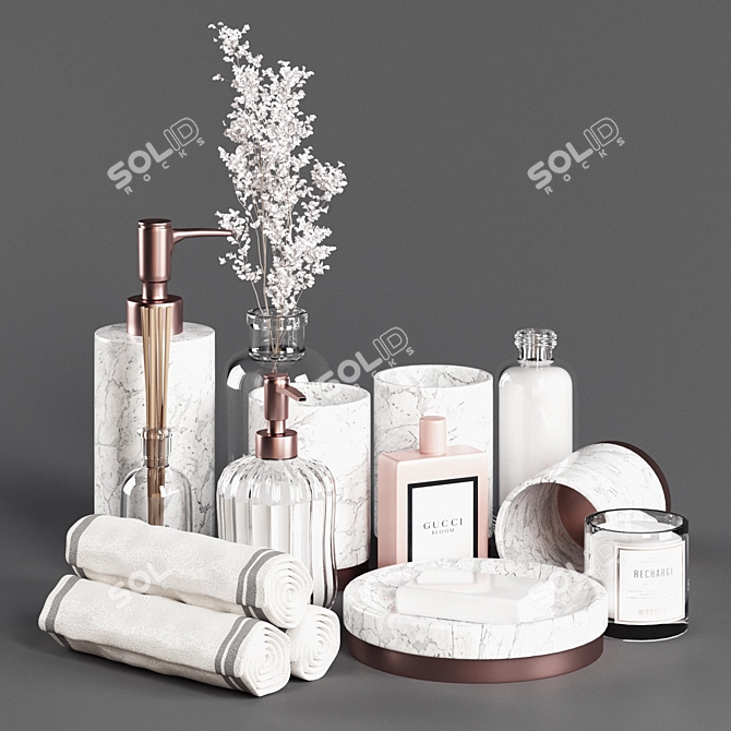 Marble & Chrome Bathroom Set 3D model image 1