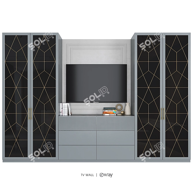 Modern TV Wall Decor - Shkafulkin Kvadro 3D model image 1