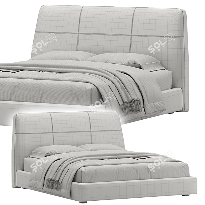 Shelby Geometric Upholstered Bed 3D model image 2