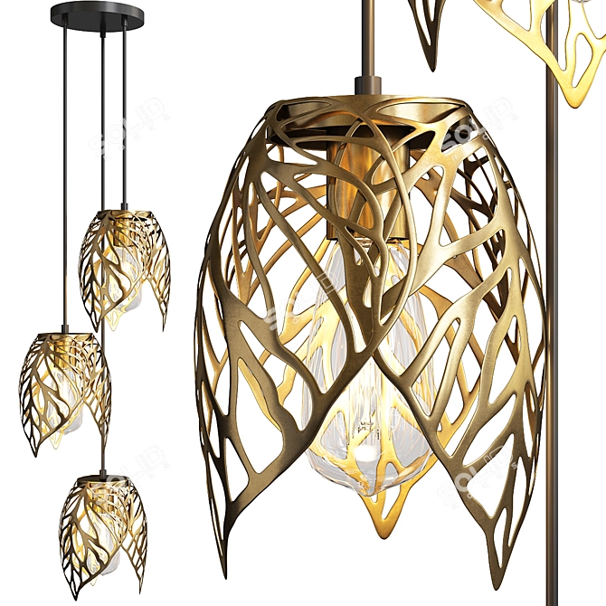 Golden Leaf Chandelier 3D model image 1