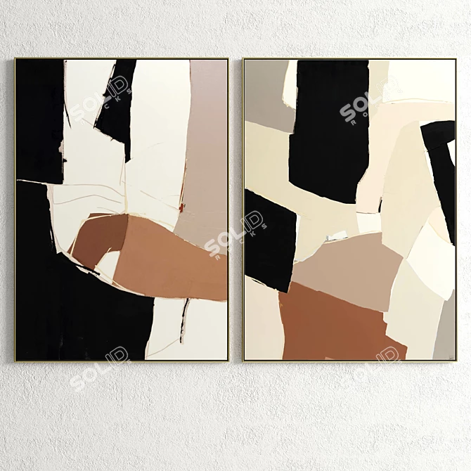 Elegant Plaster Double Photo Frame 3D model image 3