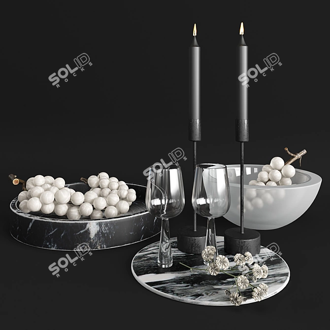 Italian Alabaster Grape Decor Set 3D model image 2