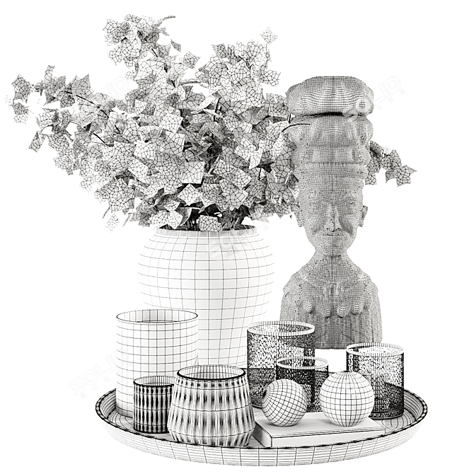 6-Piece Decorative Set: Plant, Glass, Book, Sculpture, Candle 3D model image 3