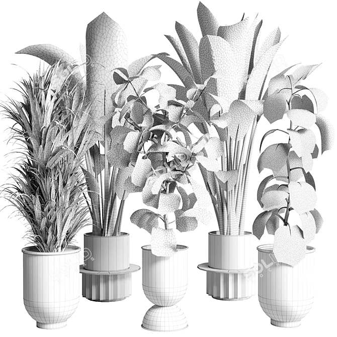 Urban Jungle: Palm, Ficus, & Monstera in Concrete Vase 3D model image 7