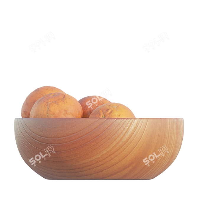 Wooden Bowl Set with Oranges 3D model image 3