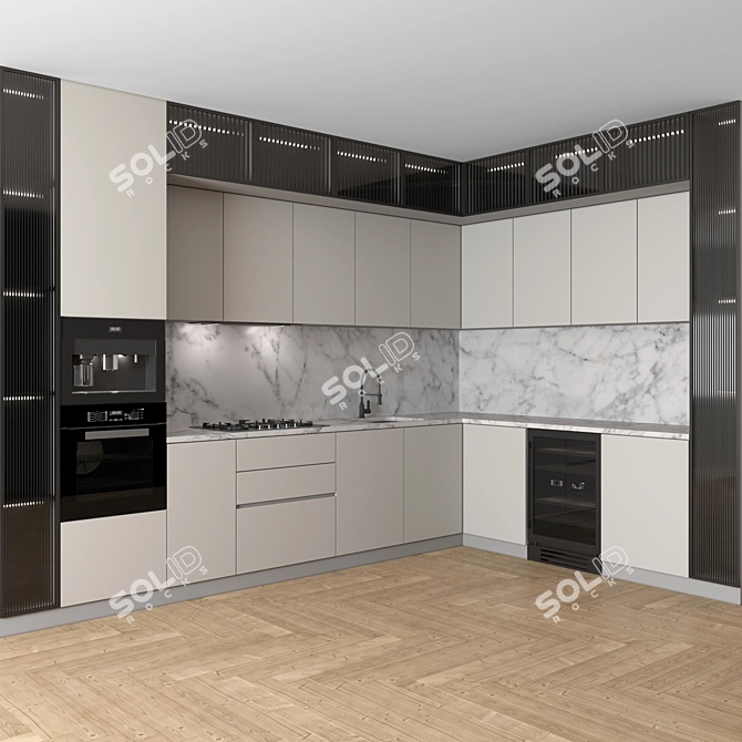 Modern Corner Kitchen Set 3D model image 2