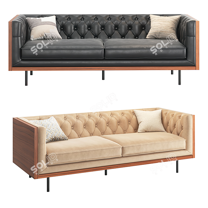 Luxurious Maisie Leather and Velvet Sofa 3D model image 1