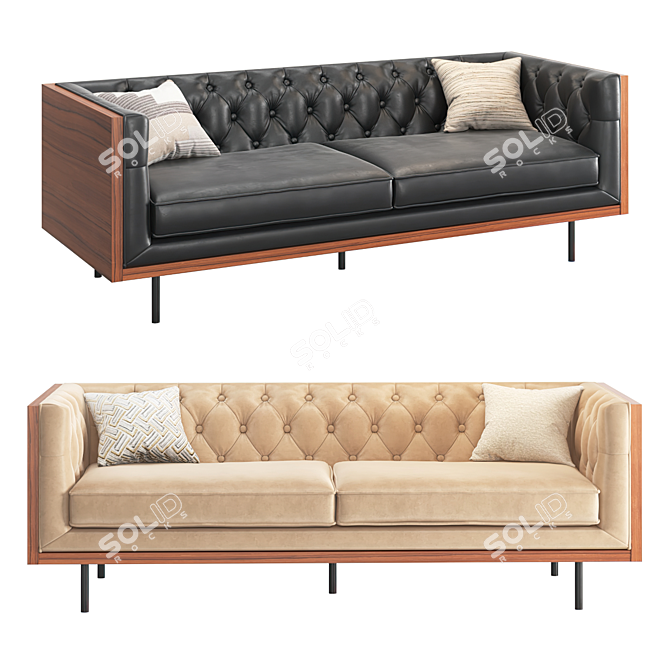 Luxurious Maisie Leather and Velvet Sofa 3D model image 2