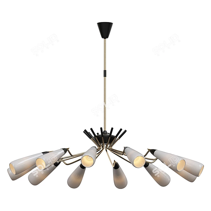 Stunning Stilnovo Brass Glass Chandelier 3D model image 1