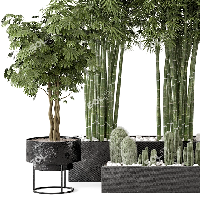Rusty Concrete Pot Set with Outdoor Plants 3D model image 2