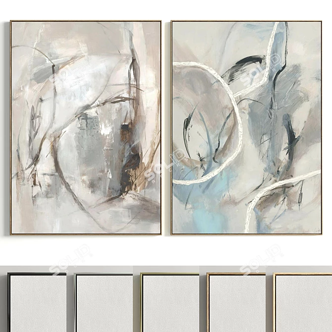 Elegant Dual-frame Plaster Art 3D model image 1