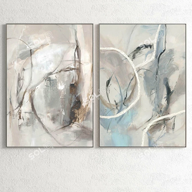 Elegant Dual-frame Plaster Art 3D model image 2