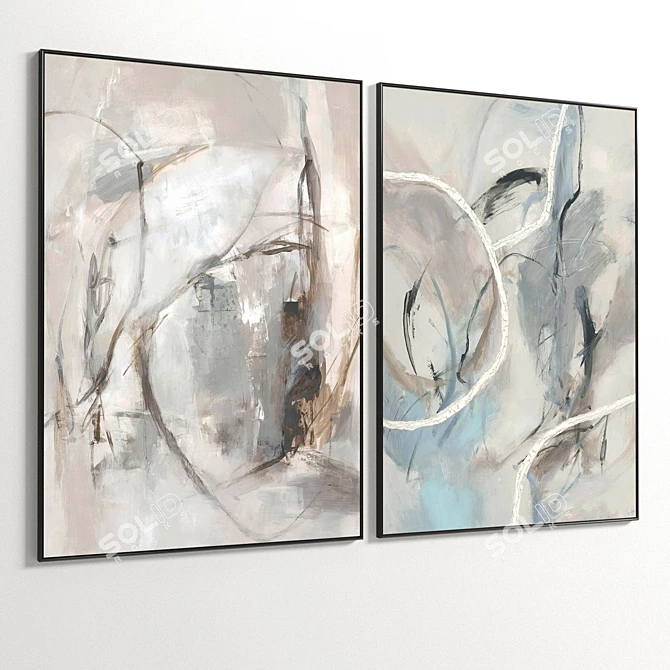 Elegant Dual-frame Plaster Art 3D model image 4