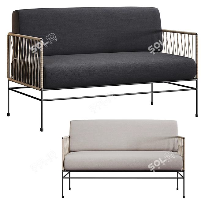 Filaria Metal & Rattan Sofa 3D model image 1