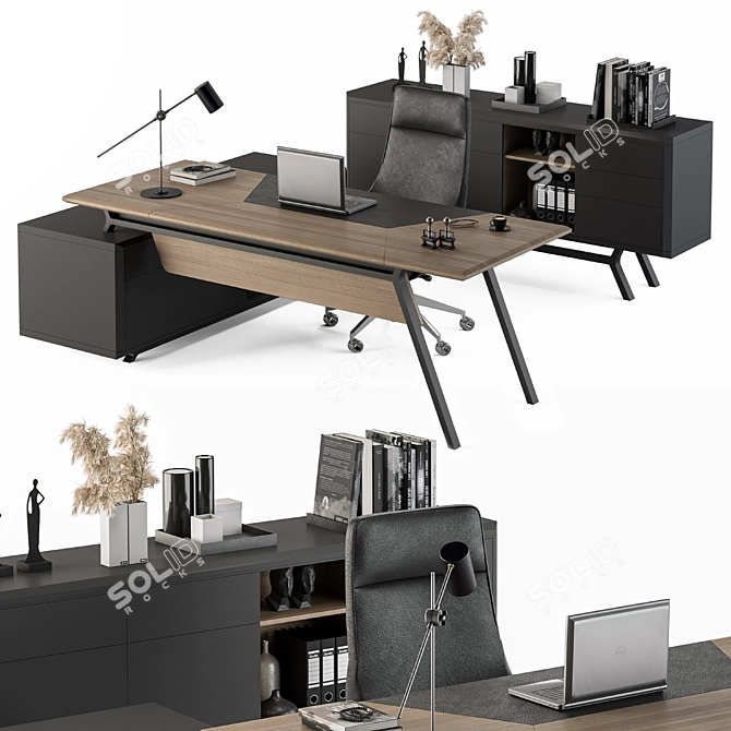 Wooden Black Manager Desk - Office 267 3D model image 1