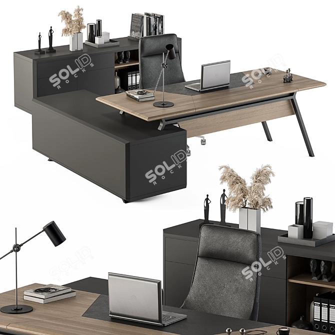 Wooden Black Manager Desk - Office 267 3D model image 2