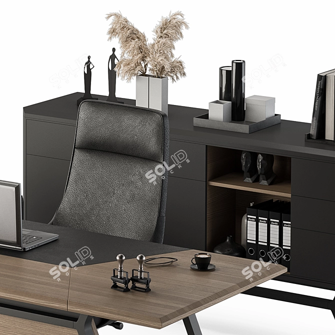 Wooden Black Manager Desk - Office 267 3D model image 3