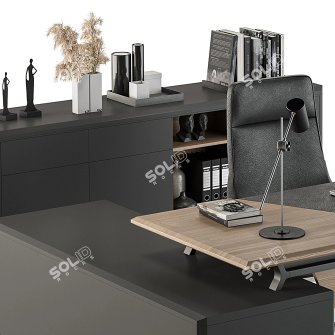 Wooden Black Manager Desk - Office 267 3D model image 4