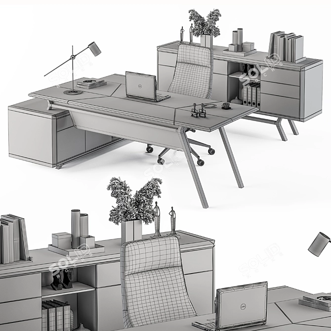 Wooden Black Manager Desk - Office 267 3D model image 5