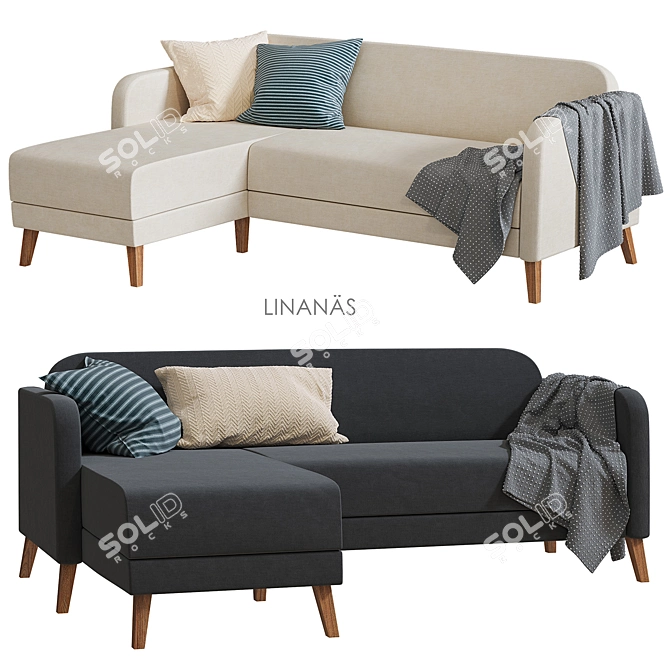 Luxe Linanäs Corner Sofa: Beige & Dark Gray 3D model image 1