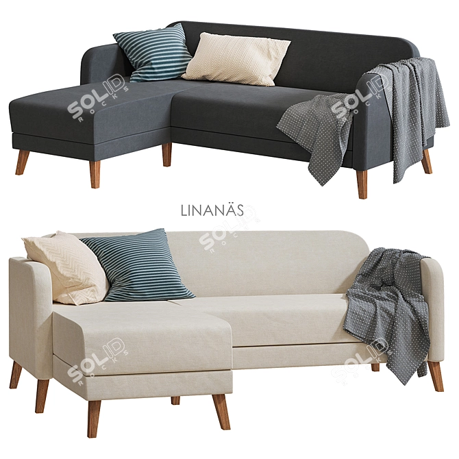 Luxe Linanäs Corner Sofa: Beige & Dark Gray 3D model image 2