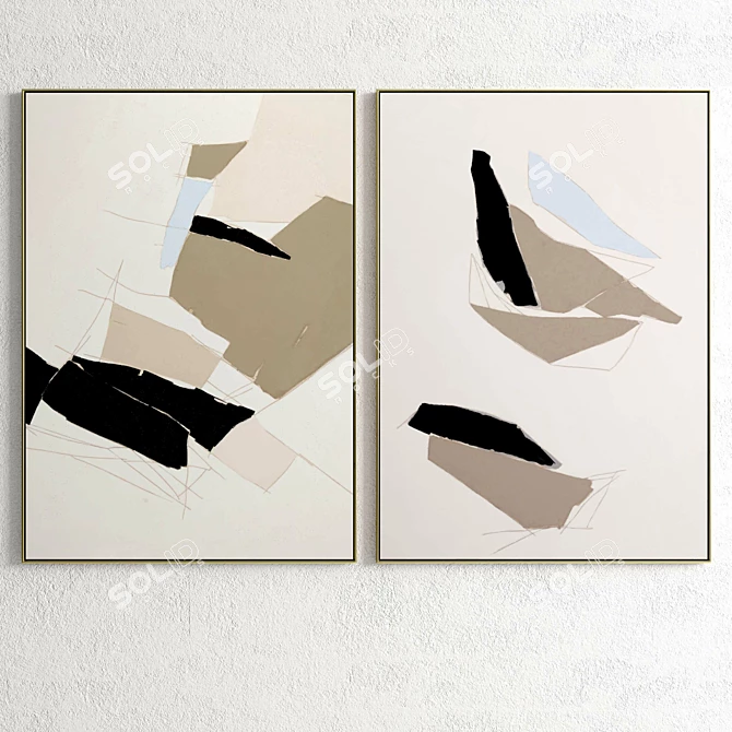 Plaster Dual Photo Frame: Modern Interior Decor 3D model image 2