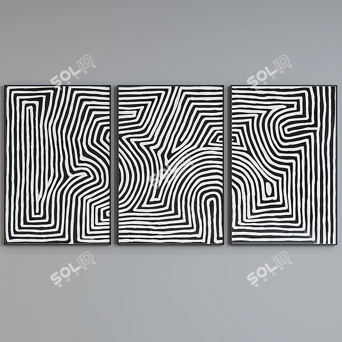 Modern Abstract Line Maze Frame Set 3D model image 2