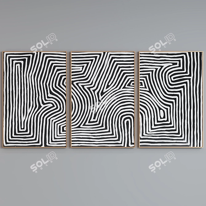 Modern Abstract Line Maze Frame Set 3D model image 5