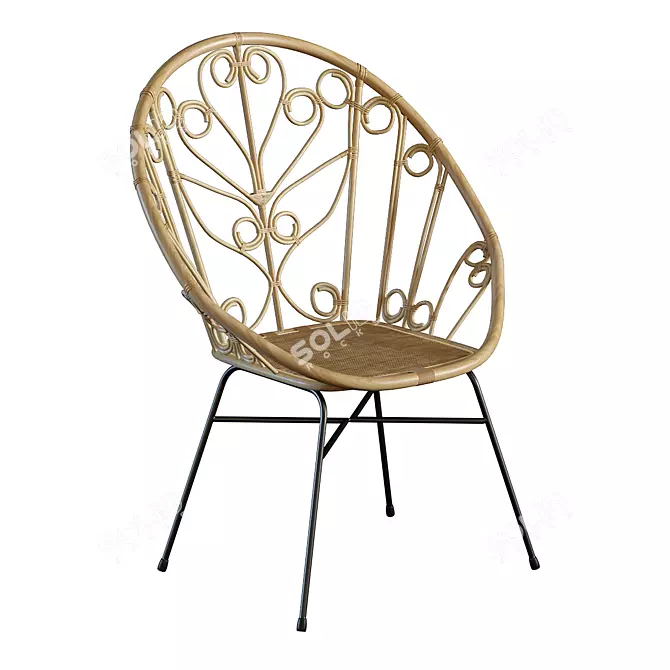 Bahia Rattan & Black Metal Armchair 3D model image 1