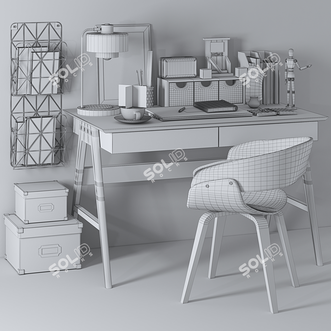 Modern Office Set - Desk, Chair, Lamp, Clock & Laptop 3D model image 7