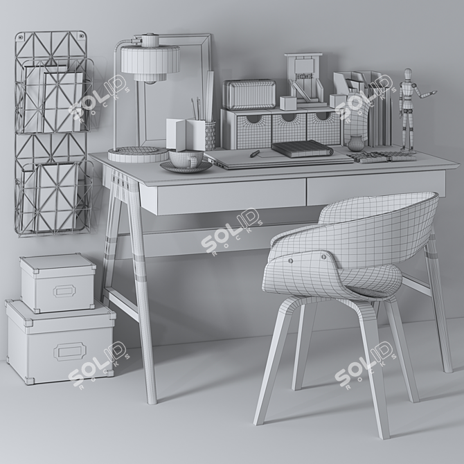 Modern Office Set - Desk, Chair, Lamp, Clock & Laptop 3D model image 14